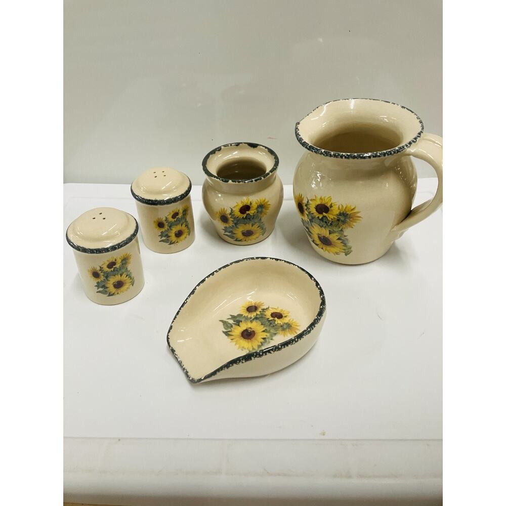 VTG Sunflower Blue Ceramic Pitcher canister Pepper Home & Garden Oven Safe 2002